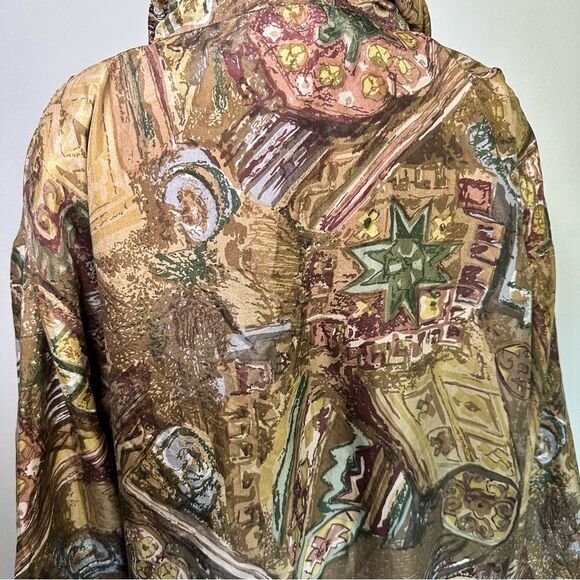 OutBrook Vintage Brown Silk Bomber Jacket with Abstract Design - Picture 7 of 8